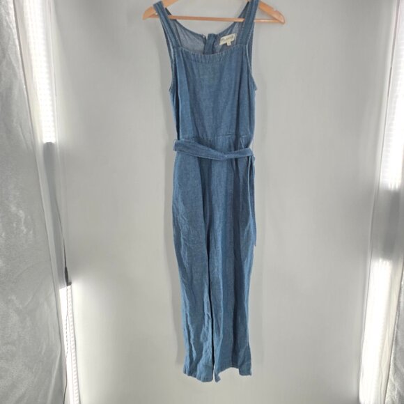 Madewell Womens Jumpsuit Chambray Muralist Tie Waist Crop Straight Leg Size 0‎ - Picture 2 of 5